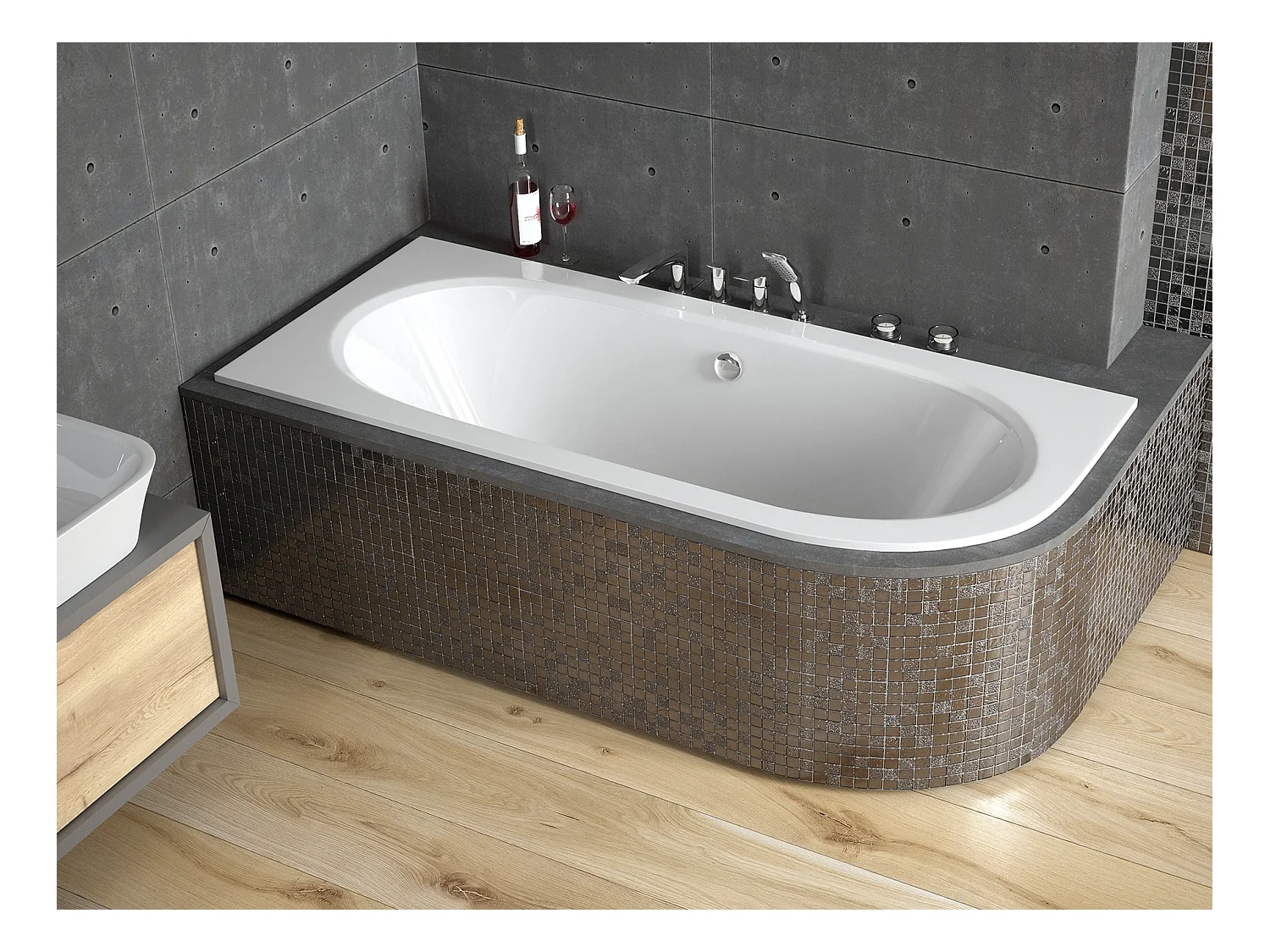 Hoekbad AVITA SLIM 180x80 links met piepschuim bekleding, legplank 4 cm | Afvoer en poten GRATIS!