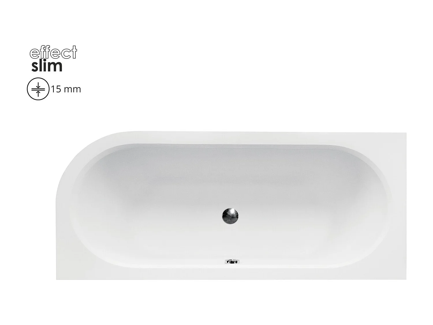 Baignoire asymétrique 180x80 Gauche AVITA SLIM acrylique blanc + Habillage en polystyrène (4 cm) + Pieds + Vidage à chromé