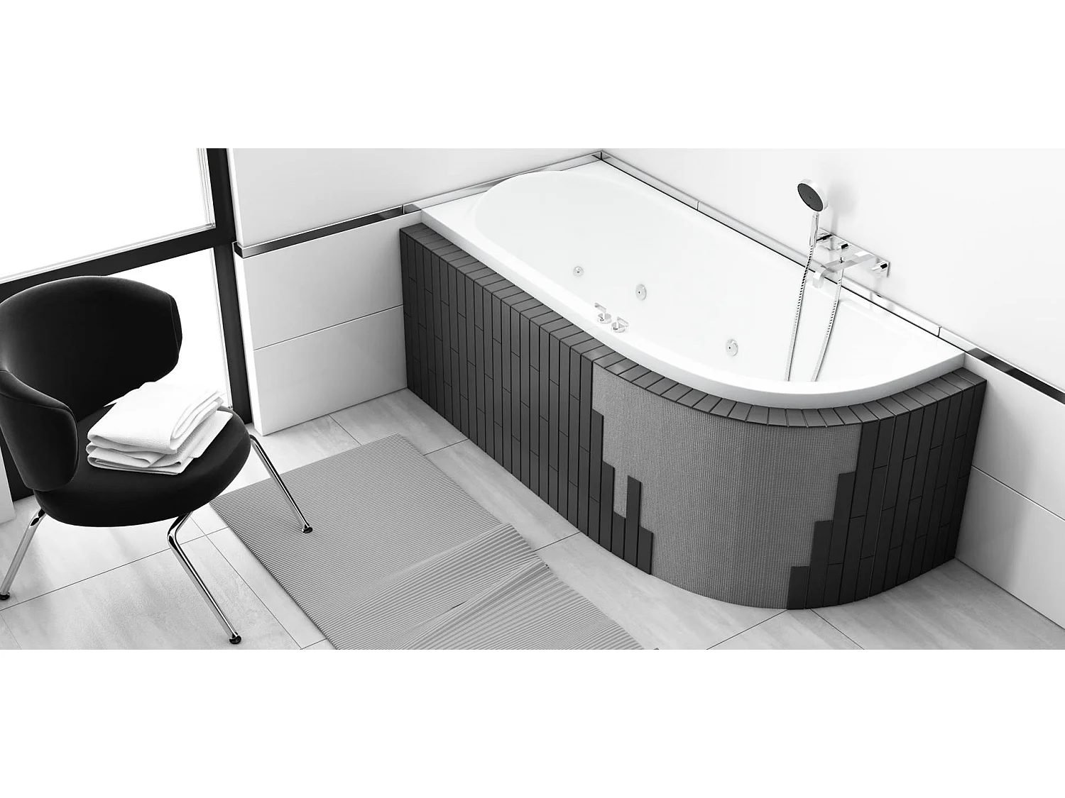 Baignoire asymétrique 180x80 Gauche AVITA SLIM acrylique blanc + Habillage en polystyrène (4 cm) + Pieds + Vidage à chromé