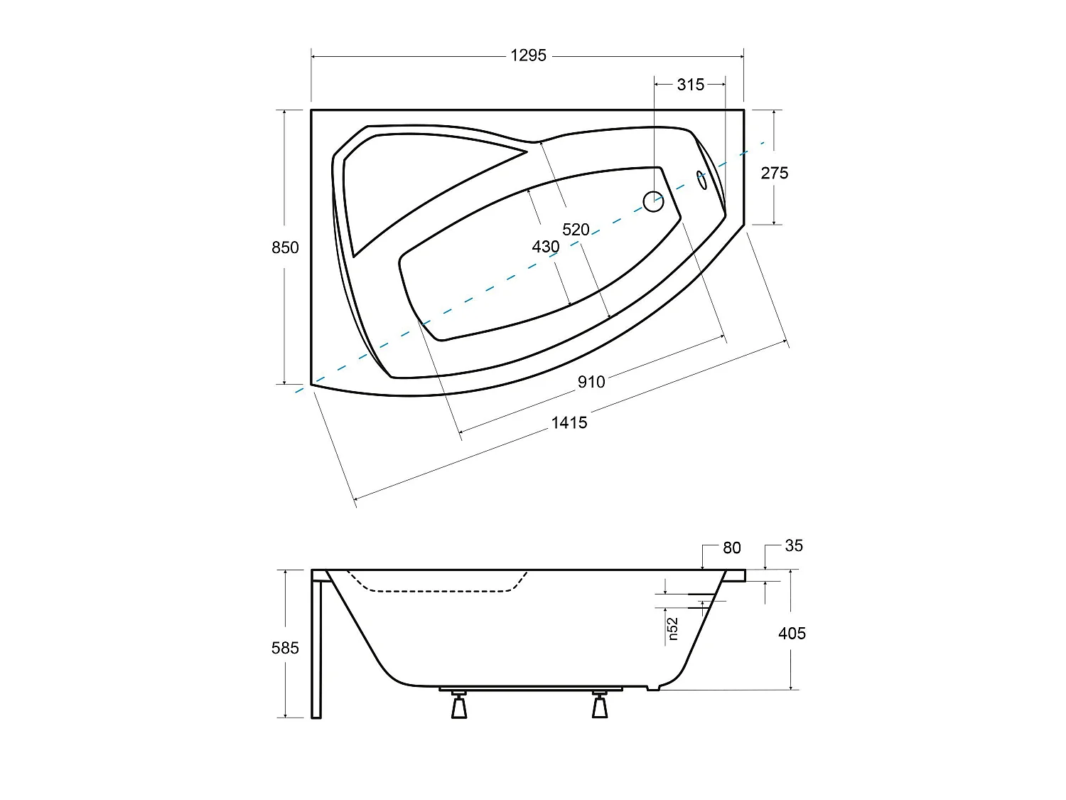 Badewanne Eckwanne RIMA 130x85 Links mit Styroporverkleidung und weißer Kopfstützen | Ablauf & Füße GRATIS !
