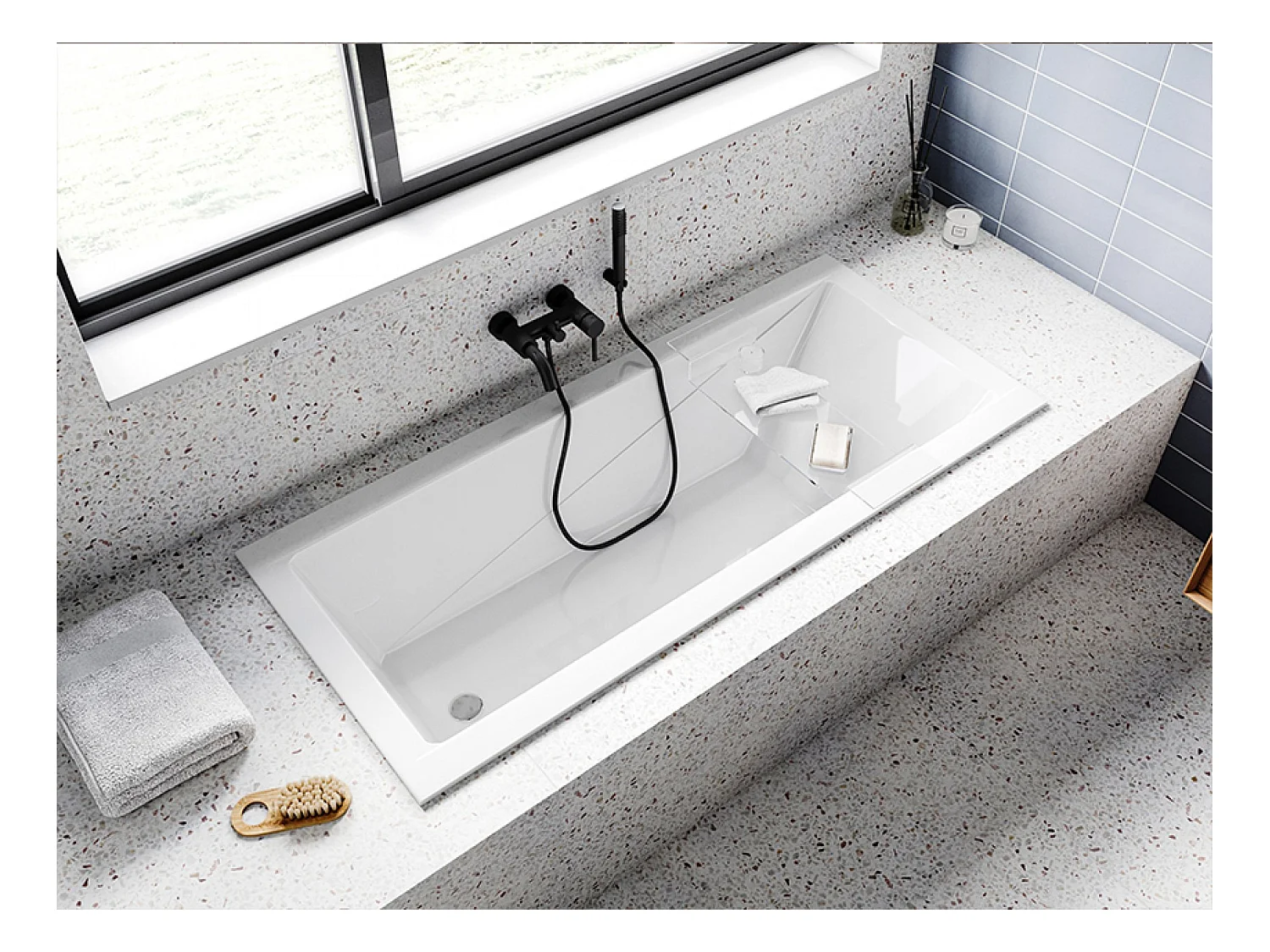 Badewanne Rechteck MODERN SLIM 140x70 mit Styroporverkleidung Ablage 4cm | Ablauf & Füße GRATIS !