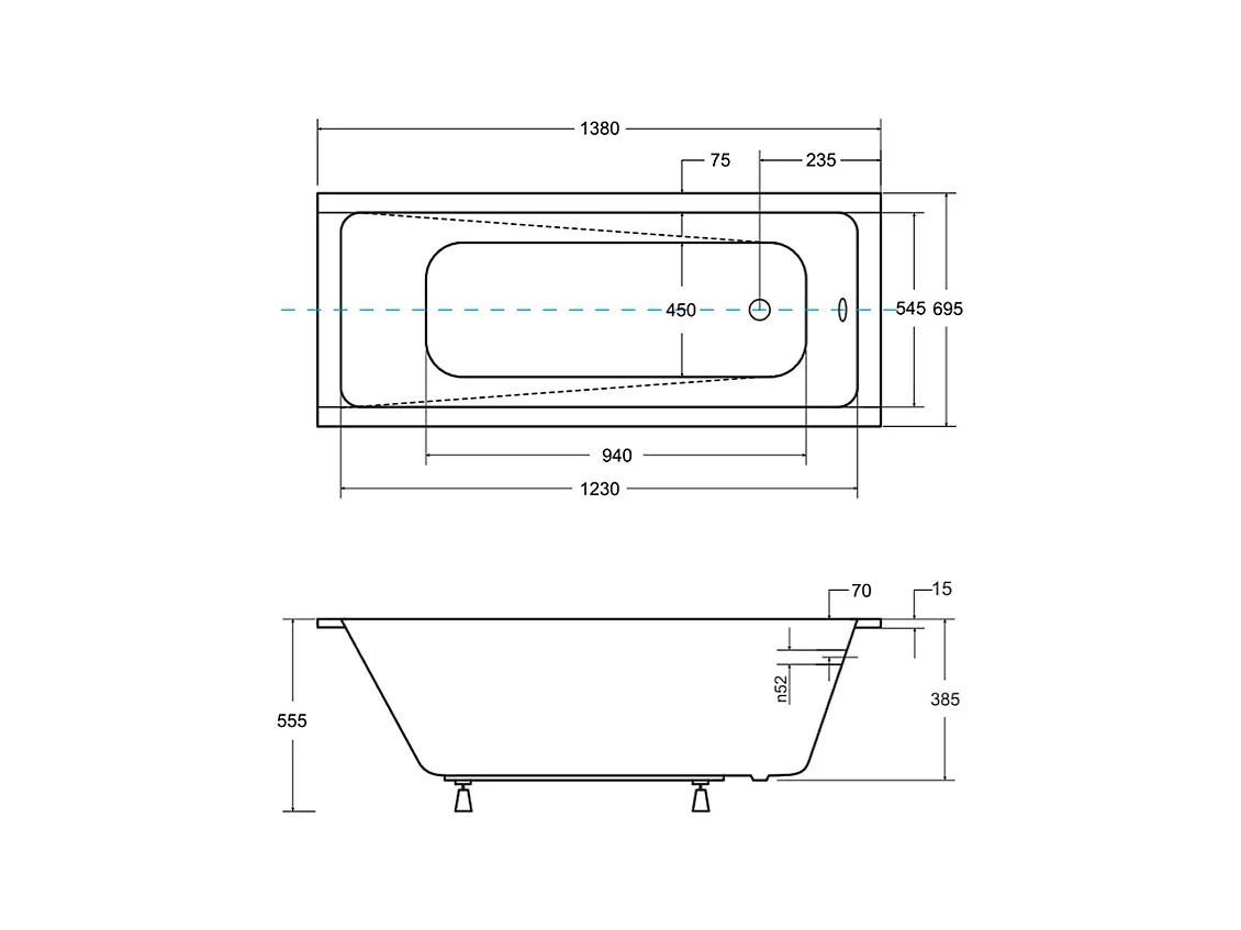 Badewanne Rechteck MODERN SLIM 140x70 mit Styroporverkleidung Ablage 4cm | Ablauf & Füße GRATIS !