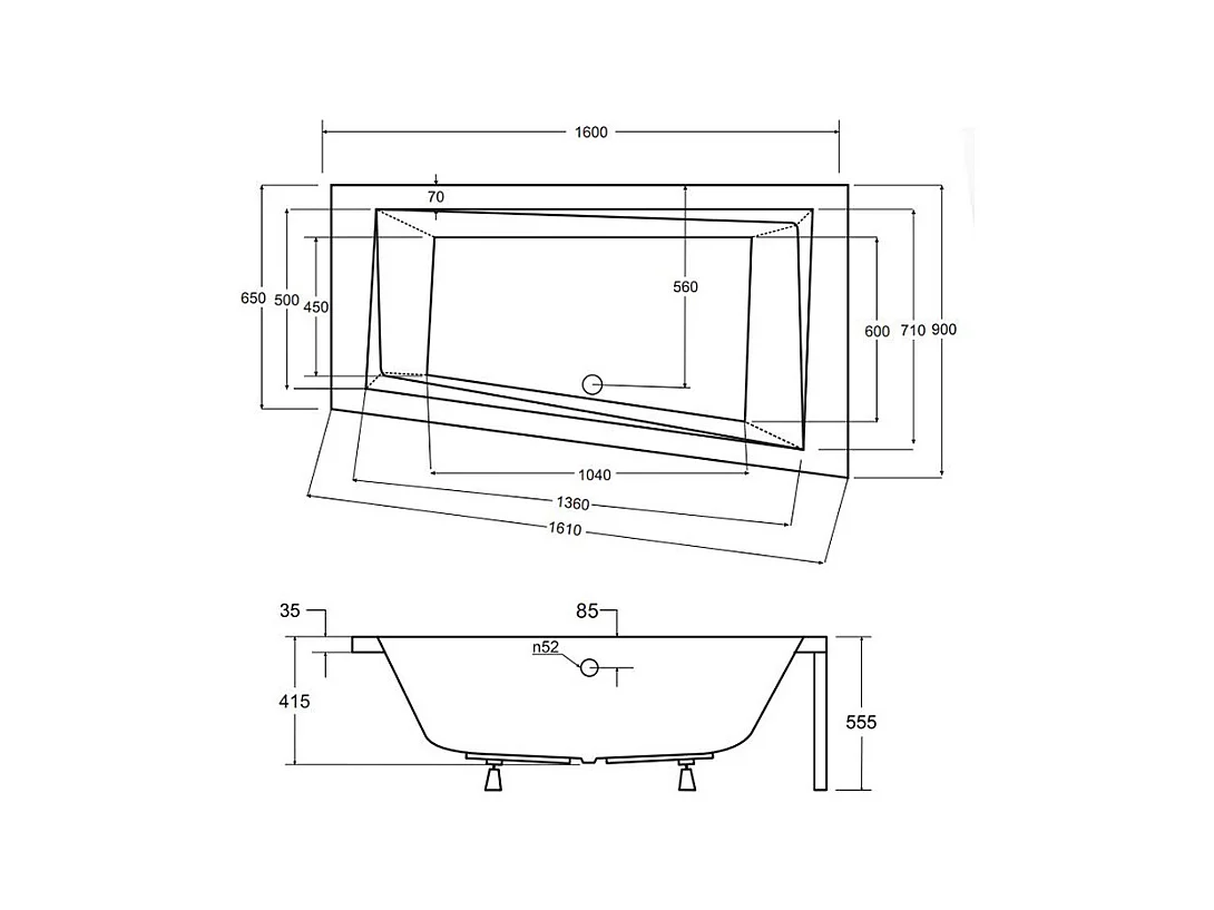 Badewanne Eckwanne INTIMA 160x90 Rechts | Ablauf & Füße GRATIS ! + 1 Kopfstütze + Bambus Badewannenablage