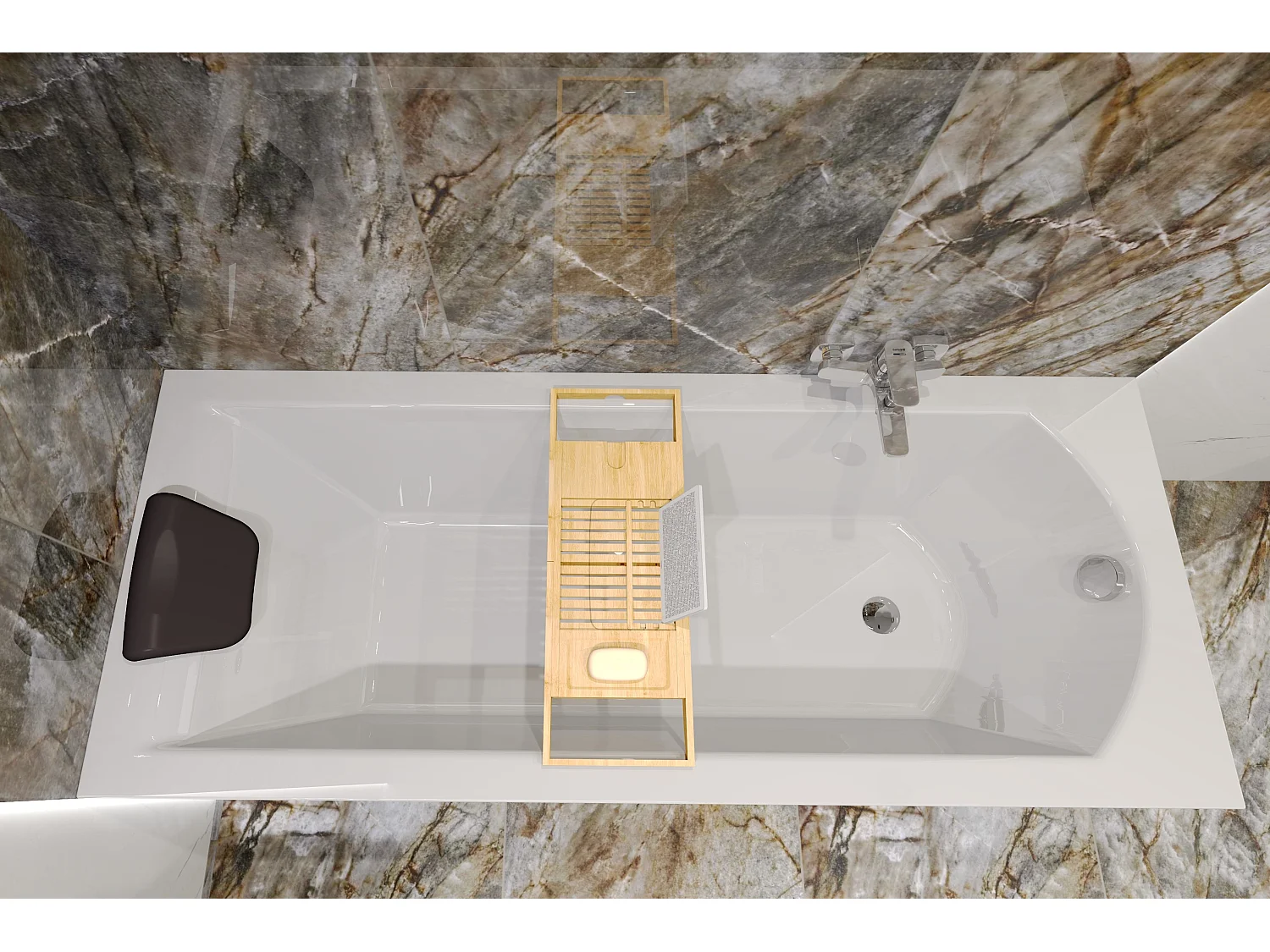 Baignoire rectangulaire 140x70 SHEA acrylique blanc, sans Habillage + Repose Tête + Pieds + Vidage à chromé