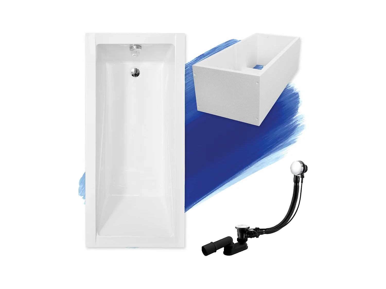 Baignoire rectangulaire 120x70 MODERN acrylique blanc + Support stabilisateur en polystyrène + Pieds + Vidage à chromé