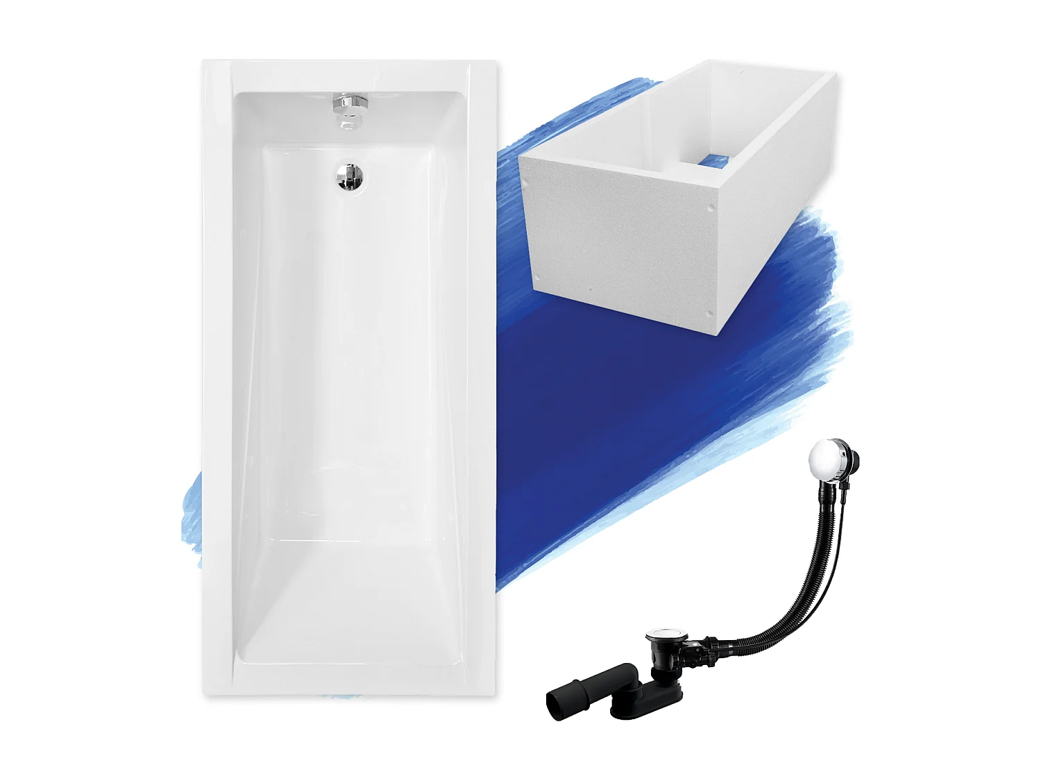 Baignoire rectangulaire 120x70 MODERN acrylique blanc + Support stabilisateur en polystyrène + Pieds + Vidage à chromé