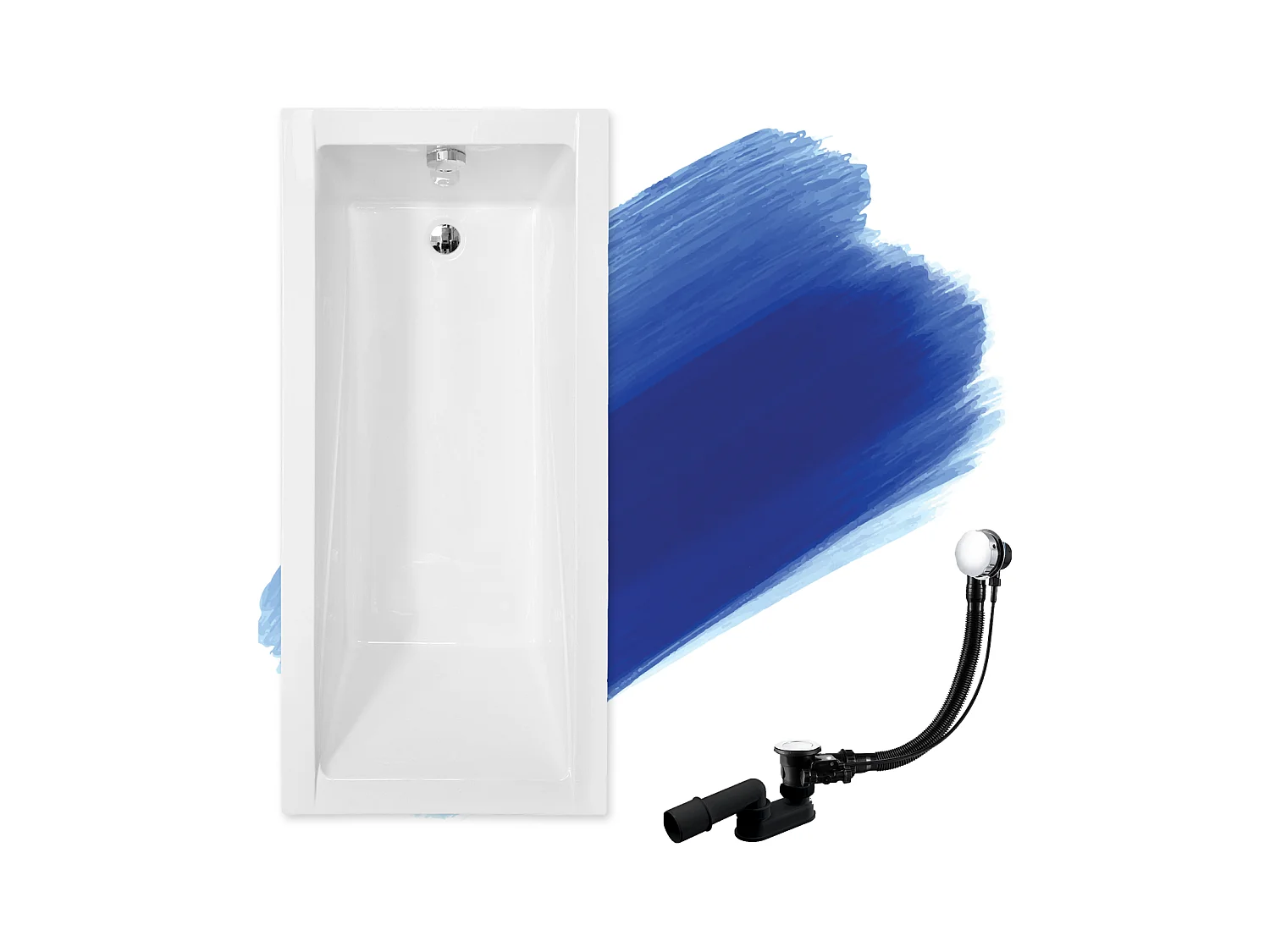 Baignoire rectangulaire 180x80 MODERN acrylique blanc, sans Habillage + Pieds + Vidage à chromé