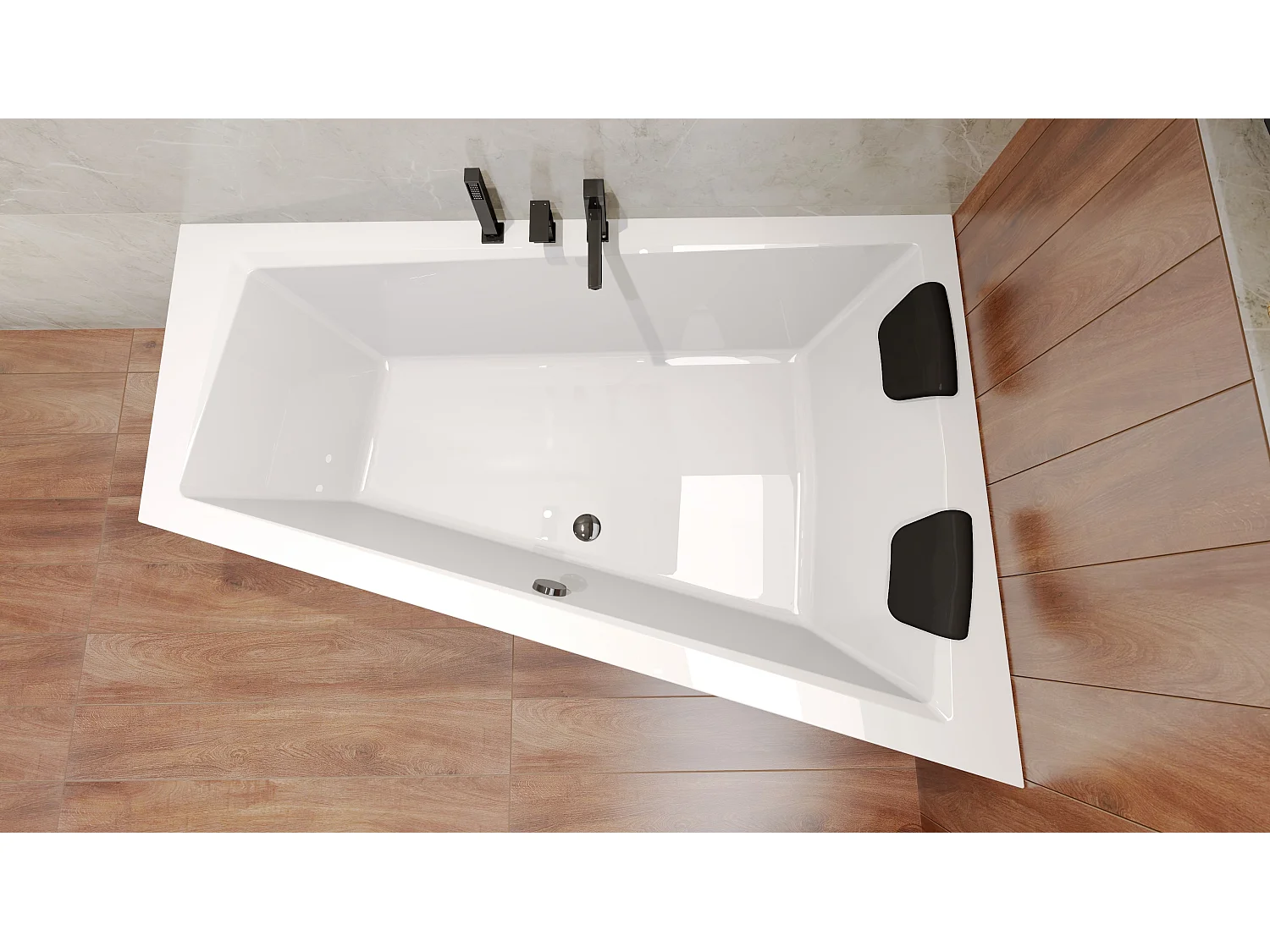 Hoekbad INTIMA 150x85 rechts + 2 hoofdsteunen KODI | Afvoer &amp; voeten GRATIS!