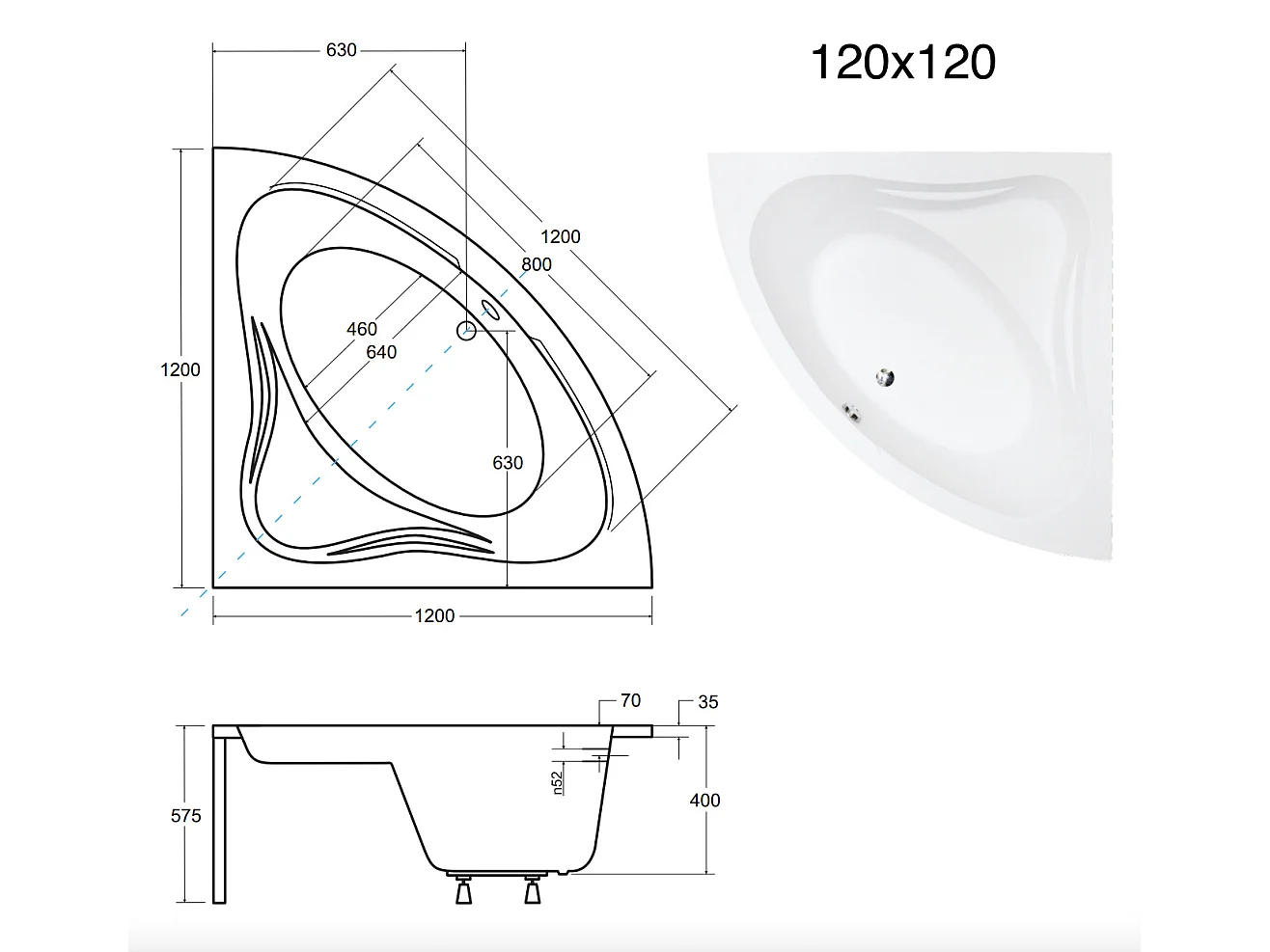 Badewanne Eckwanne MIA 120x120 mit Styroporverkleidung | Ablauf & Füße GRATIS !