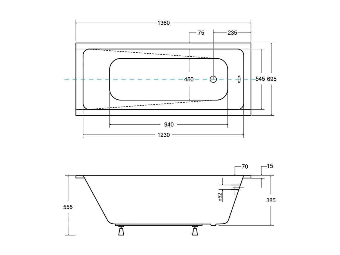 Badewanne Rechteck MODERN SLIM 140x70 mit Styroporverkleidung | Ablauf & Füße GRATIS !