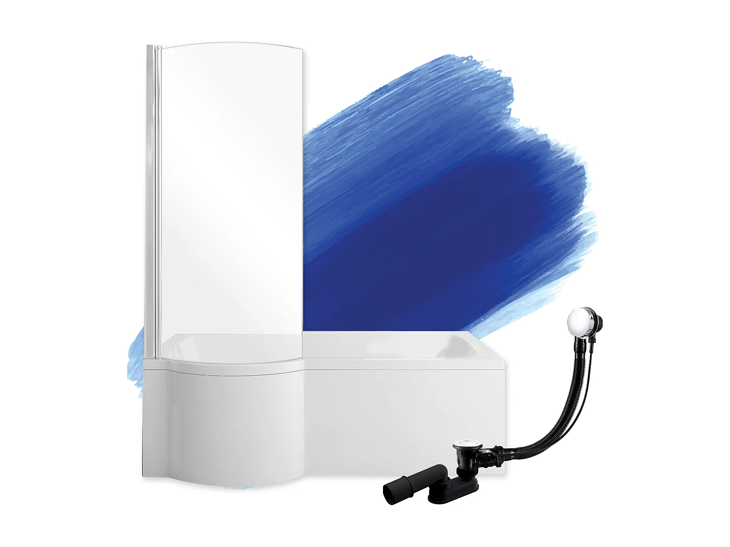 Baignoire rectangulaire 150x70 Gauche INSPIRO acrylique blanc, sans Habillage + Écran + Pieds + Vidage à chromé