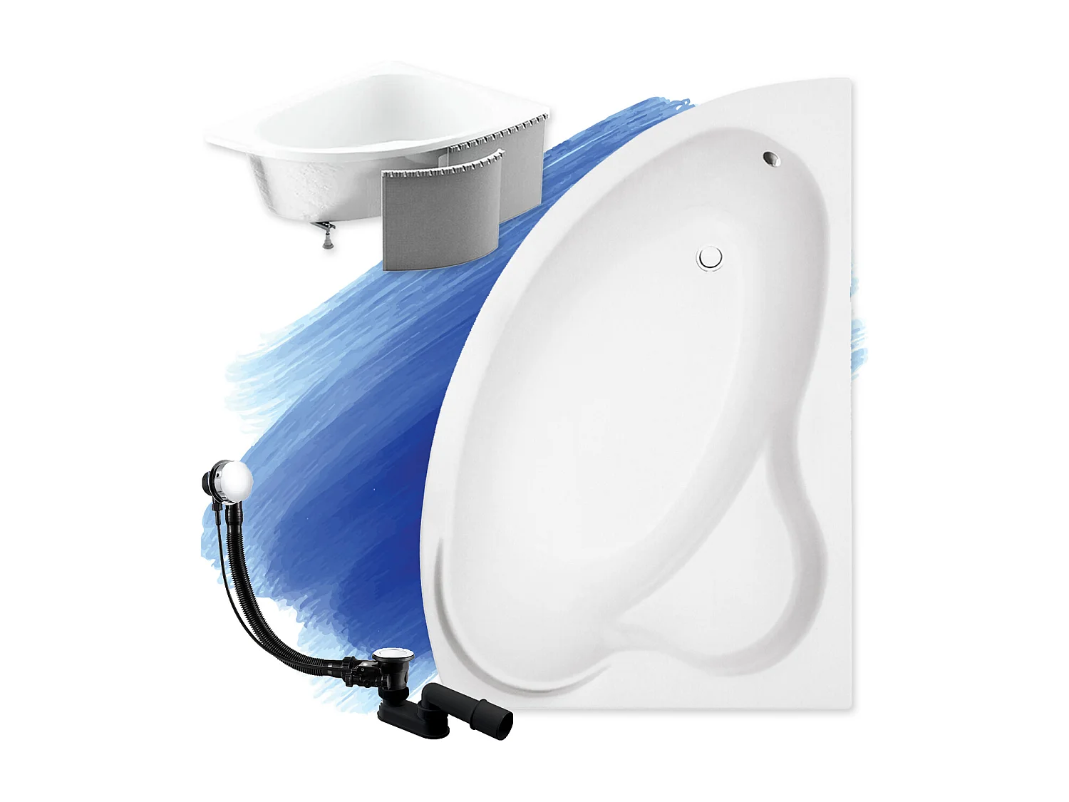 Badewanne Eckwanne ADA 160x100 Rechts mit Styroporverkleidung | Ablauf & Füße GRATIS !