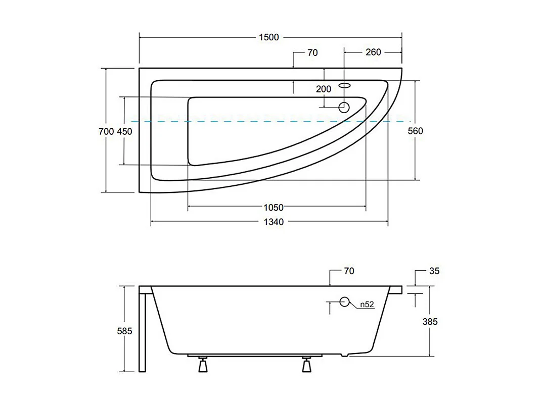 Badewanne Eckwanne PRAKTIKA 150x70 Links | Ablauf & Füße GRATIS !