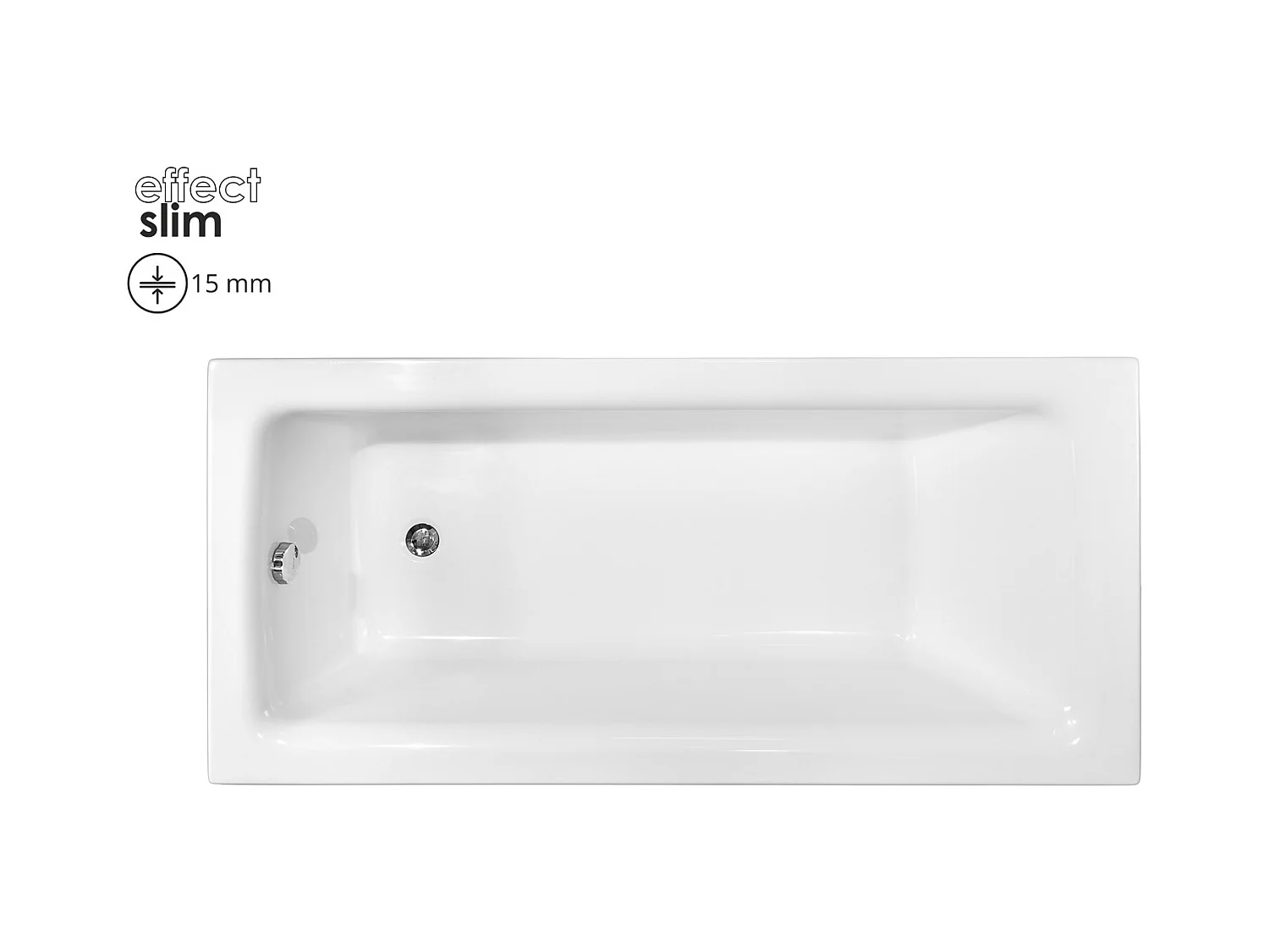 Baignoire rectangulaire 150x70 TALIA SLIM acrylique blanc, sans Habillage + Pieds + Vidage à chromé