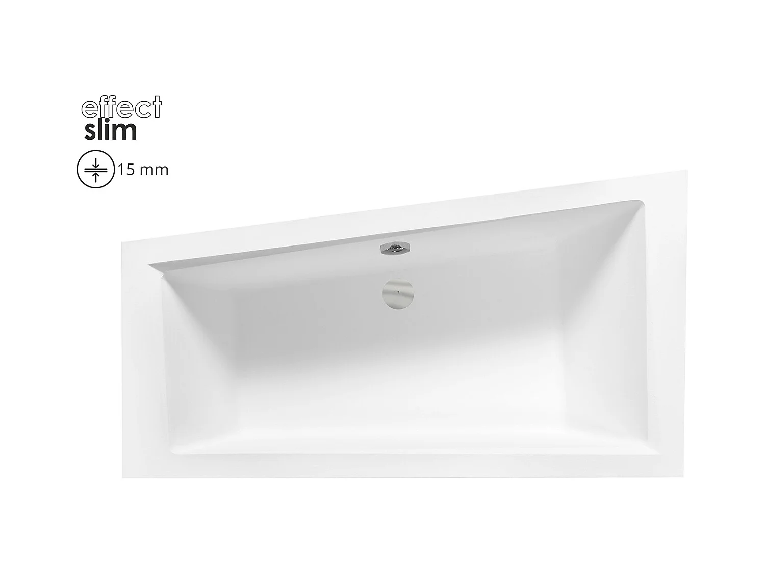 Baignoire asymétrique 170x125 Gauche INTIMA SLIM acrylique blanc, sans Habillage + Pieds + Vidage à chromé