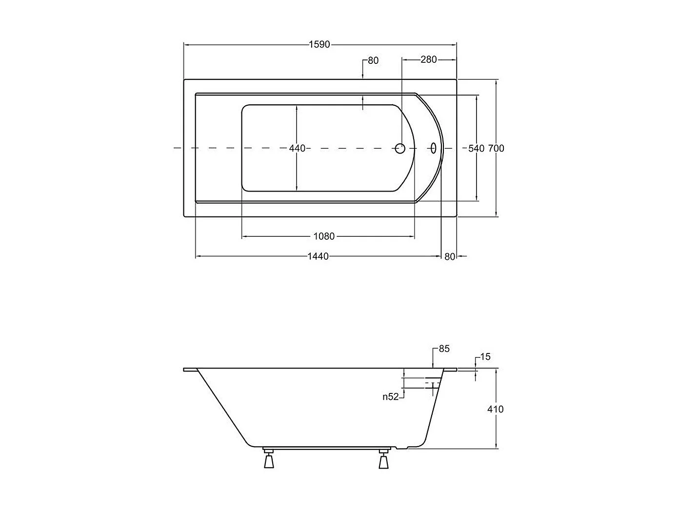 Rechthoekige badkuip SHEA SLIM 160x70 met badframe | Afvoer &amp; poten GRATIS!