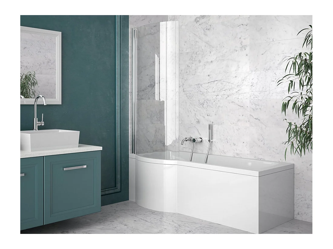 Baignoire rectangulaire 170x70 Gauche INSPIRO acrylique blanc + Habillage en polystyrène + Pieds + Vidage à chromé