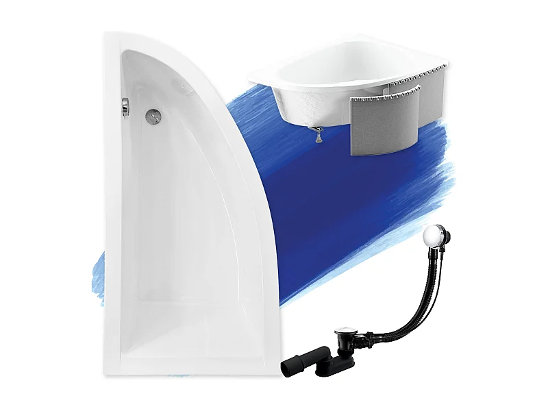 Hoekbad PRAKTIKA 150x70 links met piepschuim bekleding | Afvoer &amp; poten GRATIS!