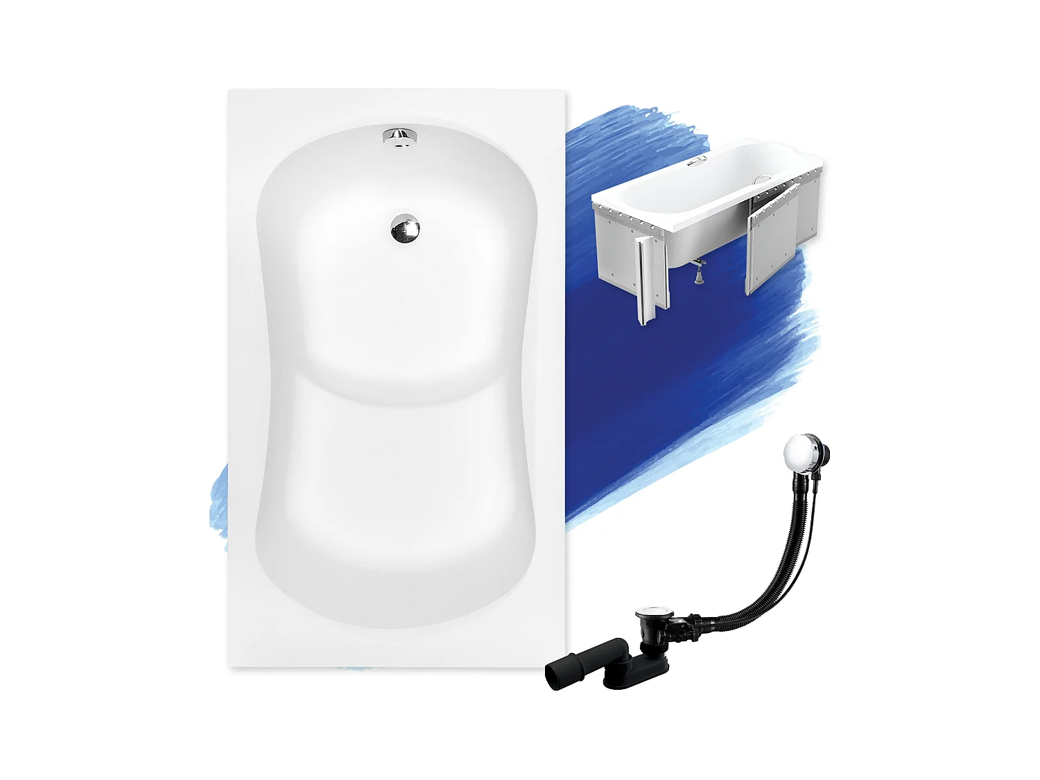 Rechthoekige badkuip ARIA REHAB 120x70 met piepschuim bekleding | Afvoer &amp; poten GRATIS!