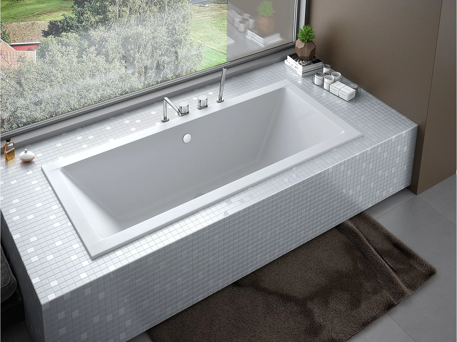 Baignoire rectangulaire 165x75 QUADRO SLIM acrylique blanc, sans Habillage + Pieds + Vidage à chromé