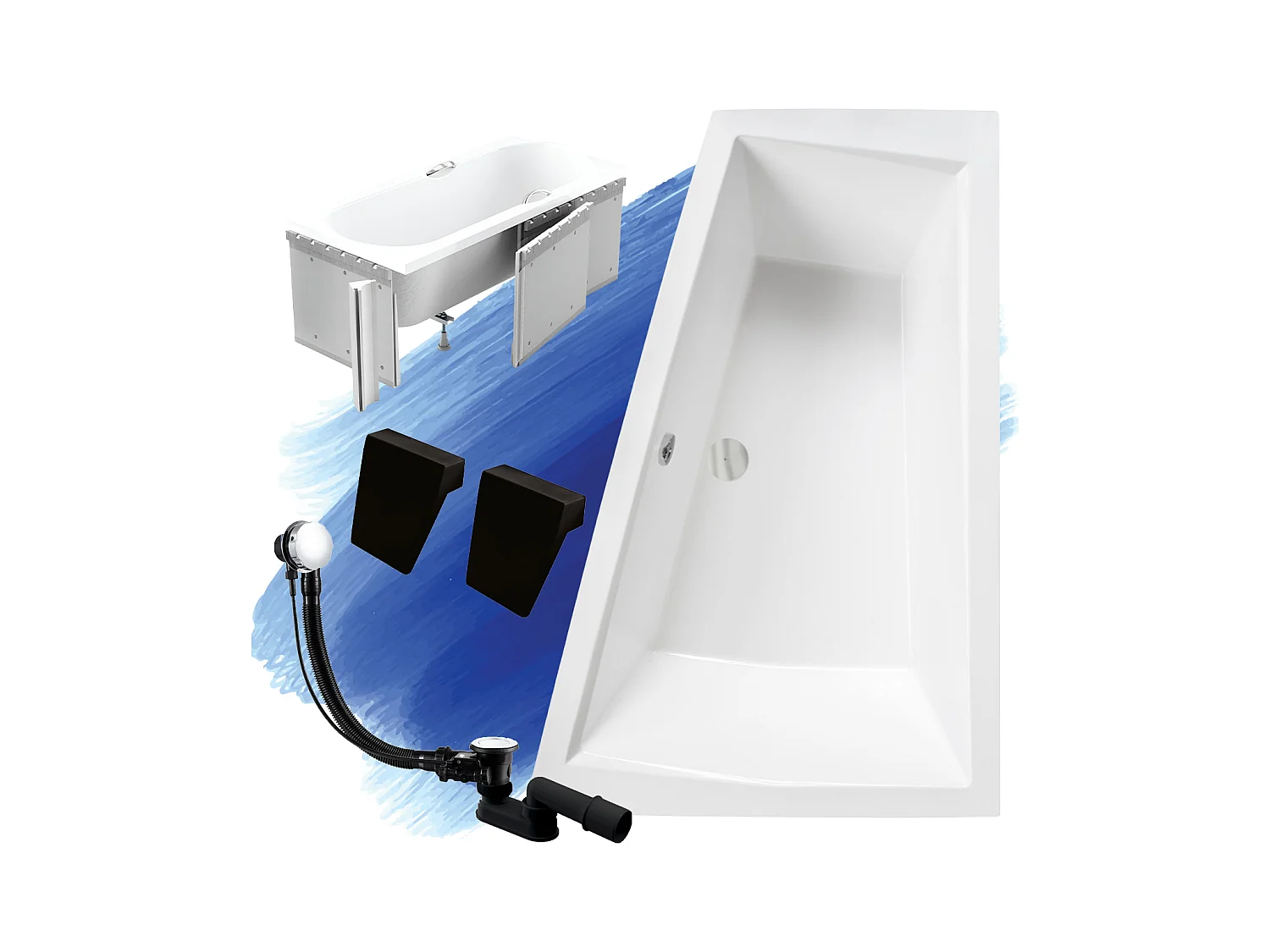 Badewanne Eckwanne INTIMA 170x125 Rechts mit Styroporverkleidung und 2x Kopfstützen | Ablauf & Füße GRATIS !