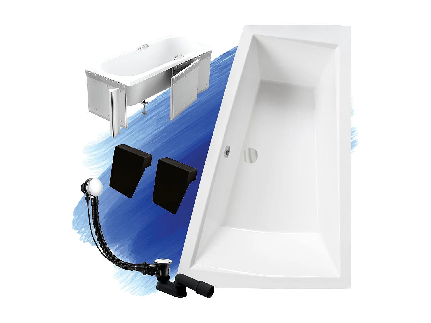 Badewanne Eckwanne INTIMA 170x125 Rechts mit Styroporverkleidung und 2x Kopfstützen | Ablauf & Füße GRATIS !