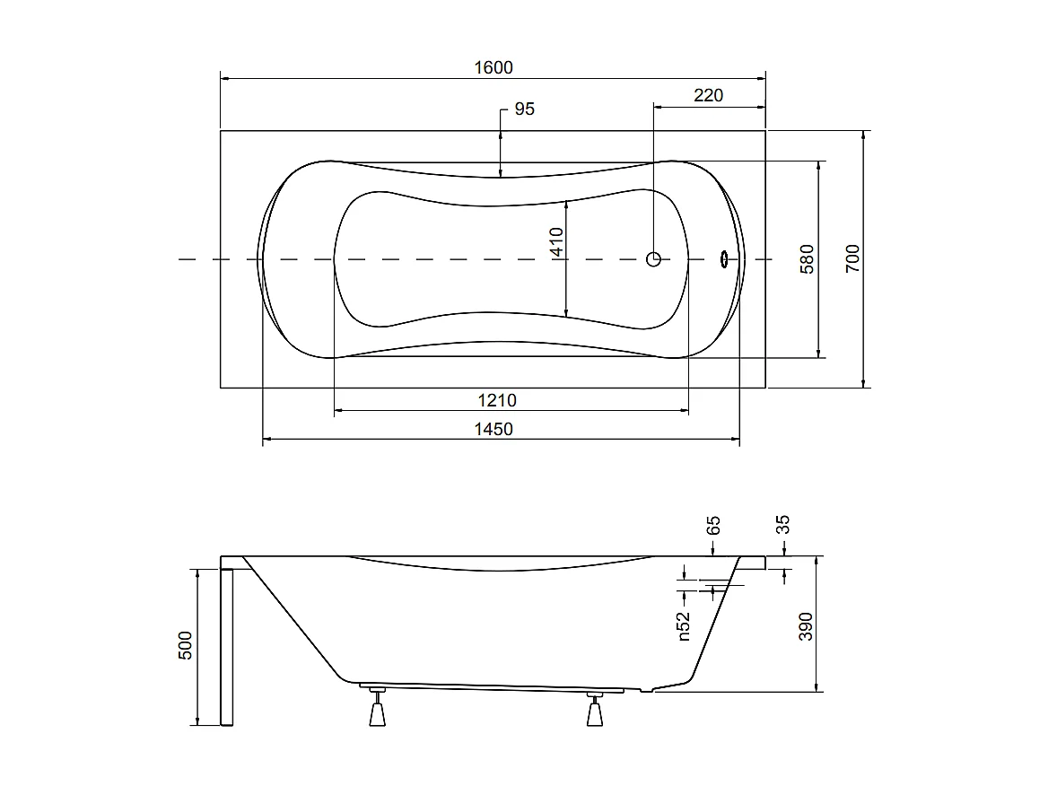 Badewanne Rechteck ARIA PLUS 160x70 mit Wannenträger und Handgriffen | Ablauf & Füße GRATIS !