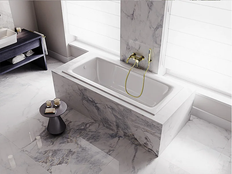 Baignoire rectangulaire 170x75 TALIA SLIM acrylique blanc + Habillage en polystyrène + Pieds + Vidage à chromé