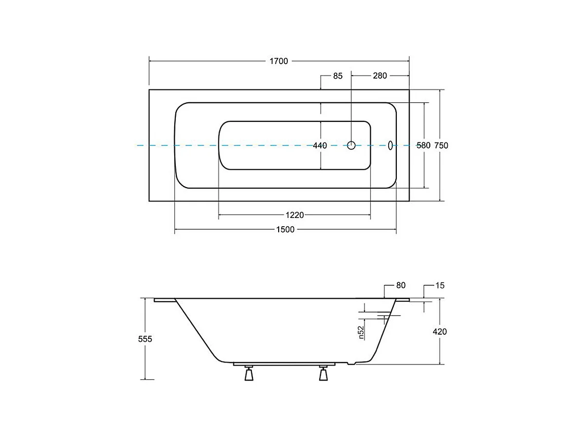 Rechthoekige badkuip TALIA SLIM 170x75 met piepschuim bekleding | Afvoer &amp; poten GRATIS!