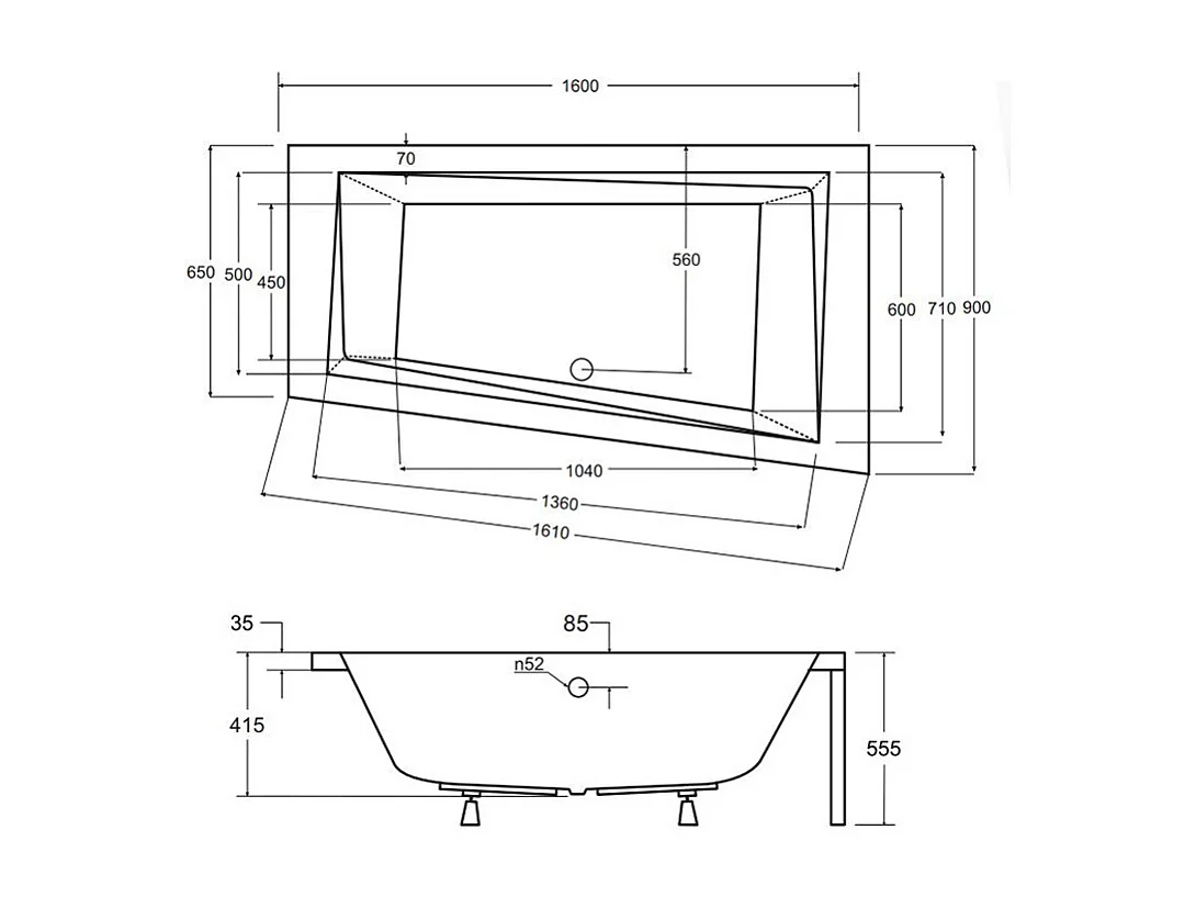 Badewanne Eckwanne INTIMA 160x90 Links + Bambus Badewannenablage | Ablauf & Füße GRATIS !