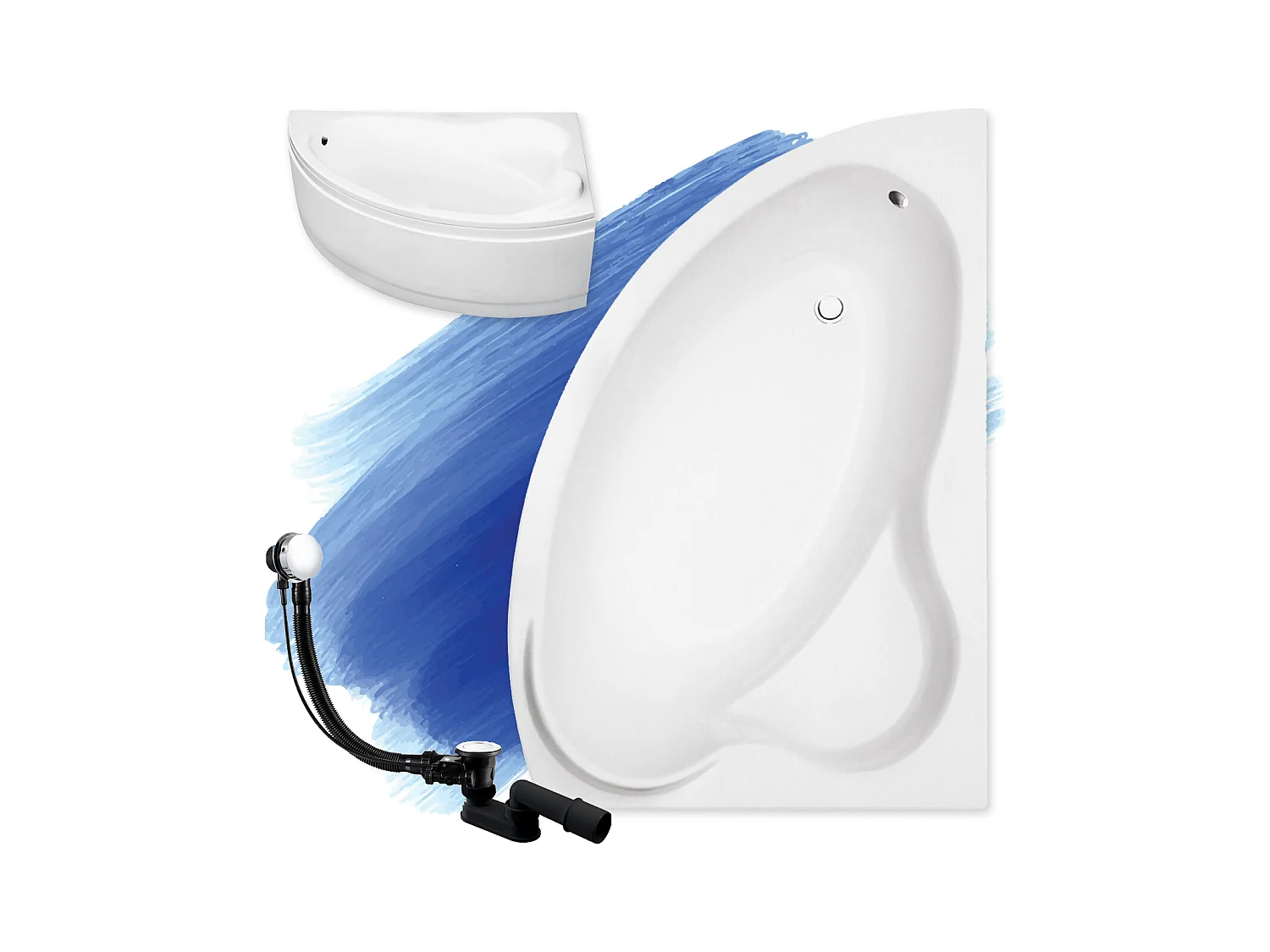 Hoekbadkuip ADA 160x100 rechts met acrylschort | Afvoer &amp; voeten GRATIS!