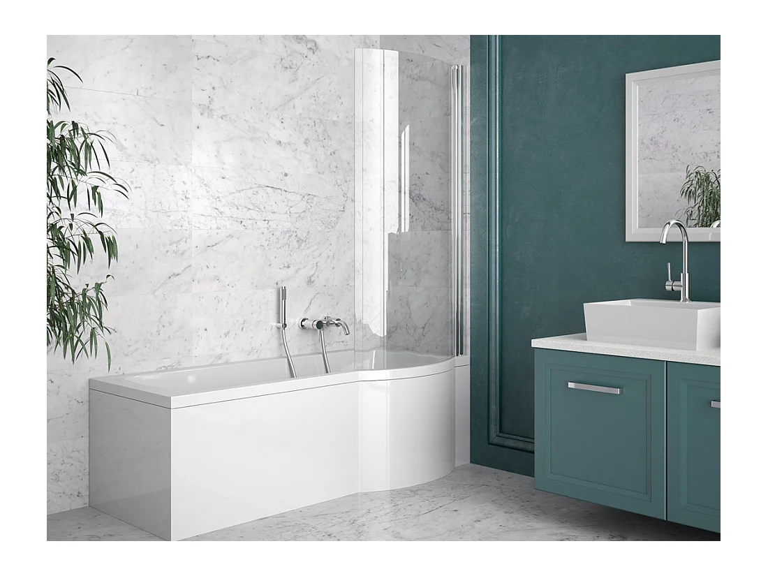 Baignoire rectangulaire 160x70 Droite INSPIRO acrylique blanc + Habillage en polystyrène + Pieds + Vidage à chromé