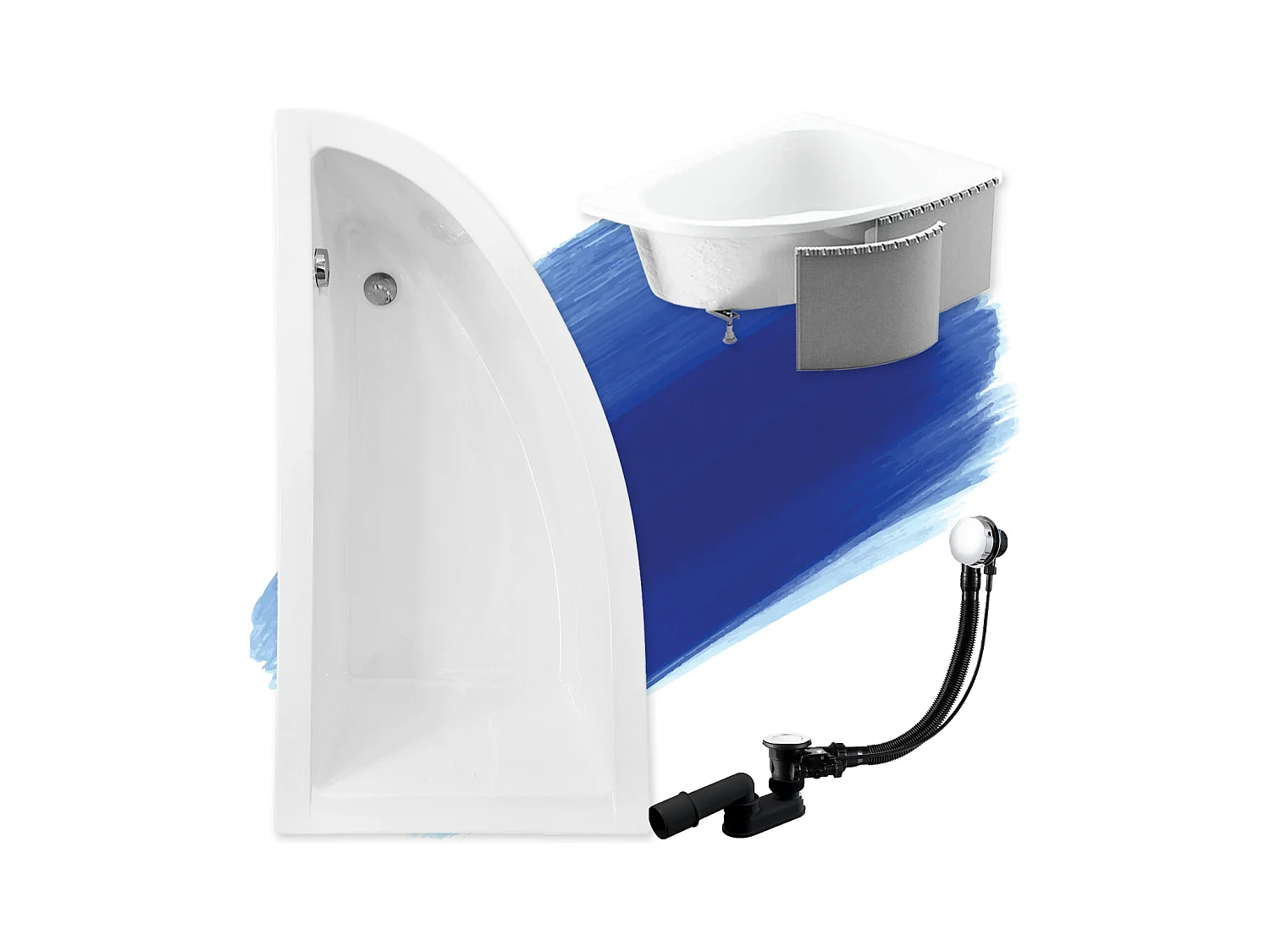 Hoekbad PRAKTIKA 140x70 links met piepschuim bekleding | Afvoer &amp; voeten GRATIS!