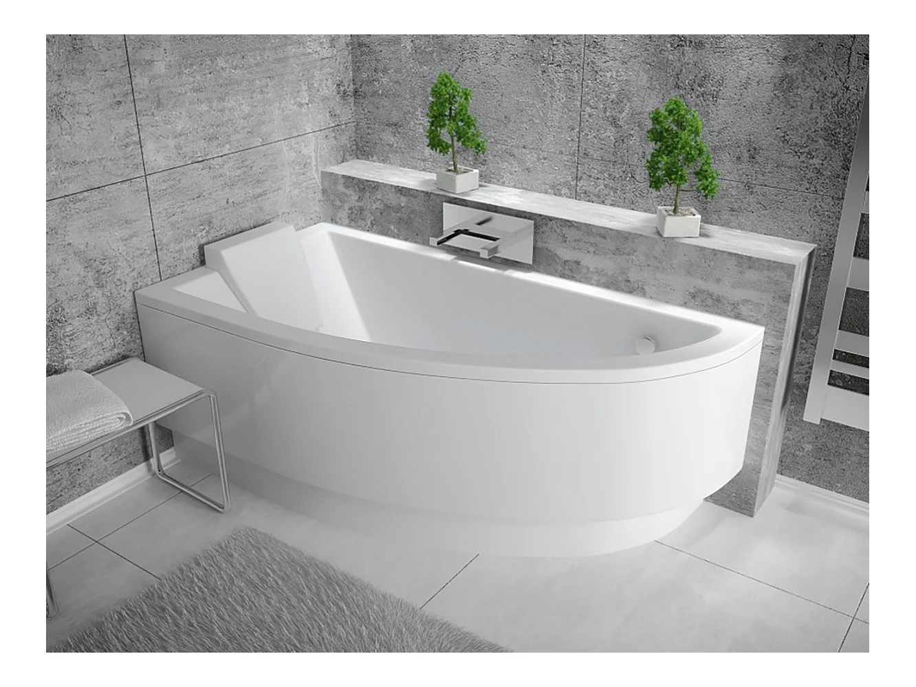 Hoekbad PRAKTIKA 140x70 links met piepschuim bekleding | Afvoer &amp; voeten GRATIS!