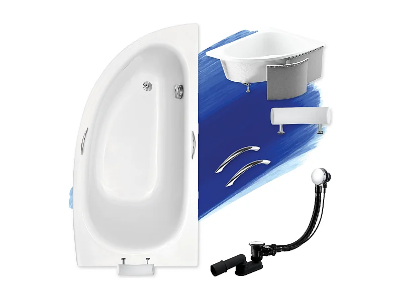 Badewanne Eckwanne MILENA PREMIUM 150x70 Rechts mit Styroporverkleidung | Ablauf & Füße GRATIS !