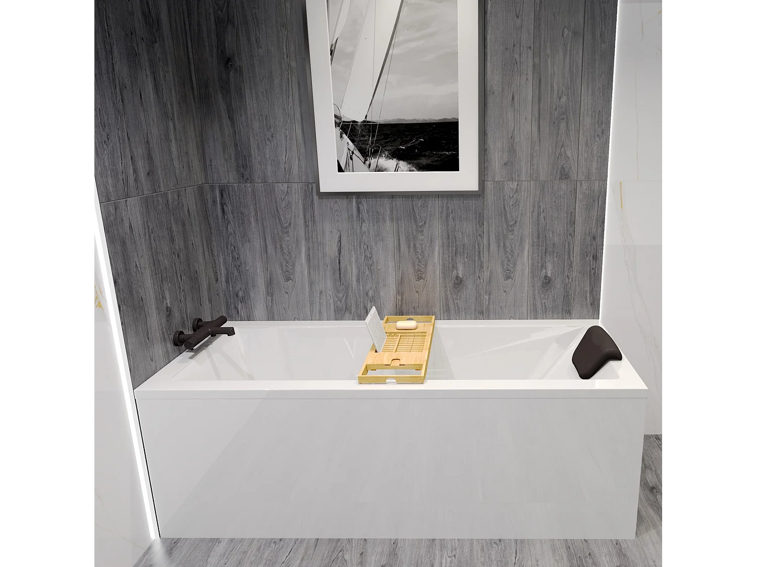 Baignoire rectangulaire 140x70 MODERN acrylique blanc, sans Habillage + Repose Tête + Pieds + Vidage à chromé