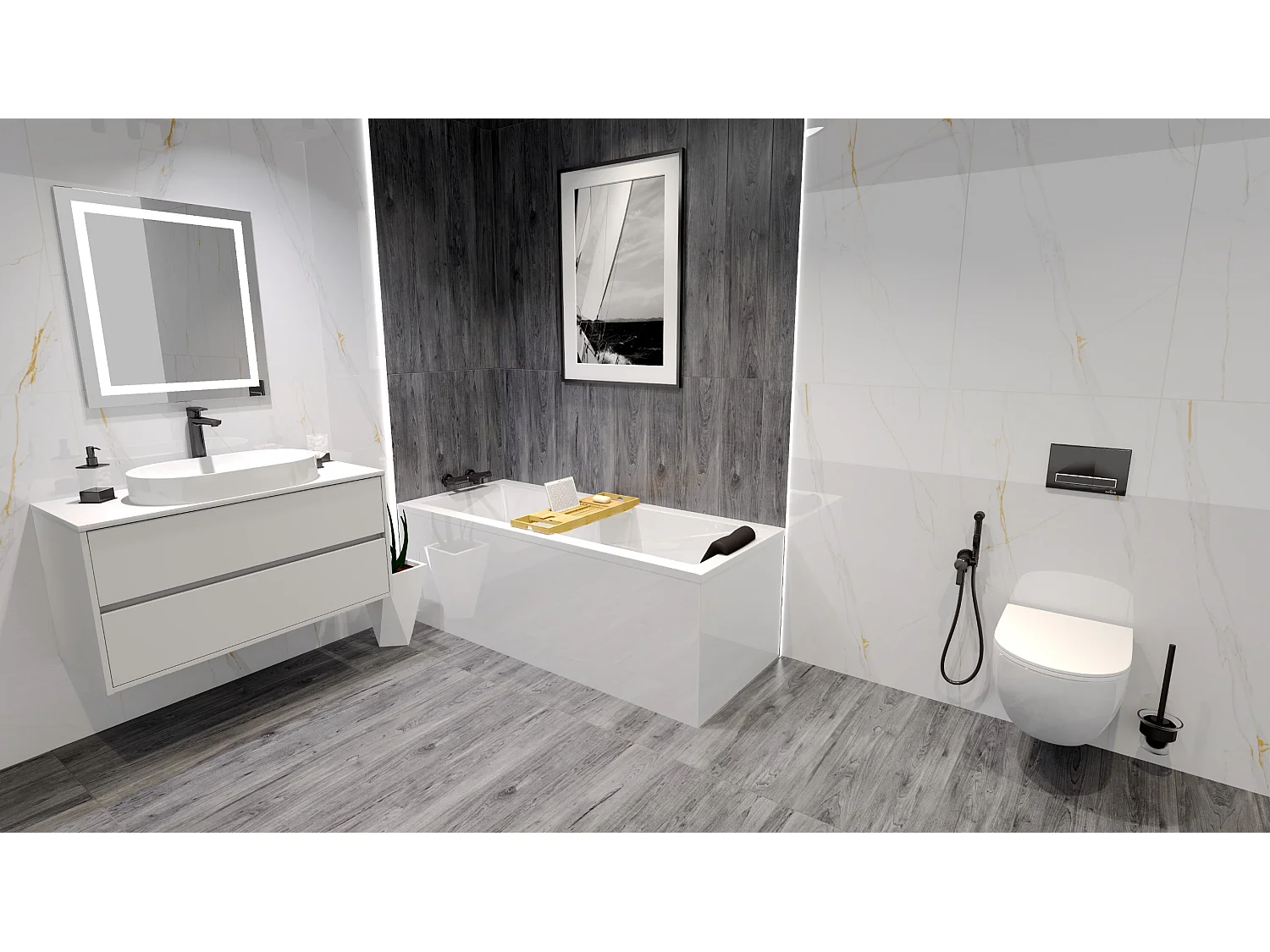 Baignoire rectangulaire 140x70 MODERN acrylique blanc, sans Habillage + Repose Tête + Pieds + Vidage à chromé