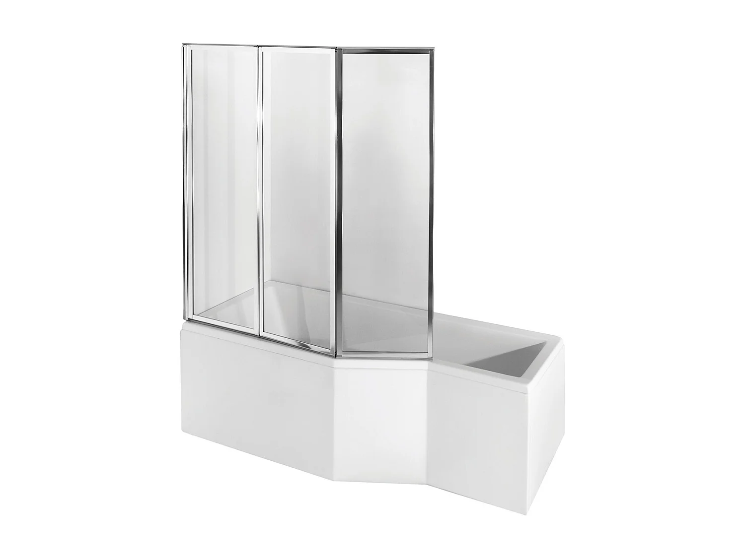 Baignoire asymétrique 150x75 Gauche INTEGRA acrylique blanc + avec Tablier + Écran + Pieds + Vidage à chromé