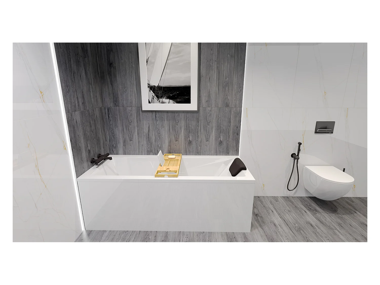 Baignoire rectangulaire 150x70 MODERN acrylique blanc, sans Habillage + Repose Tête + Pieds + Vidage à chromé