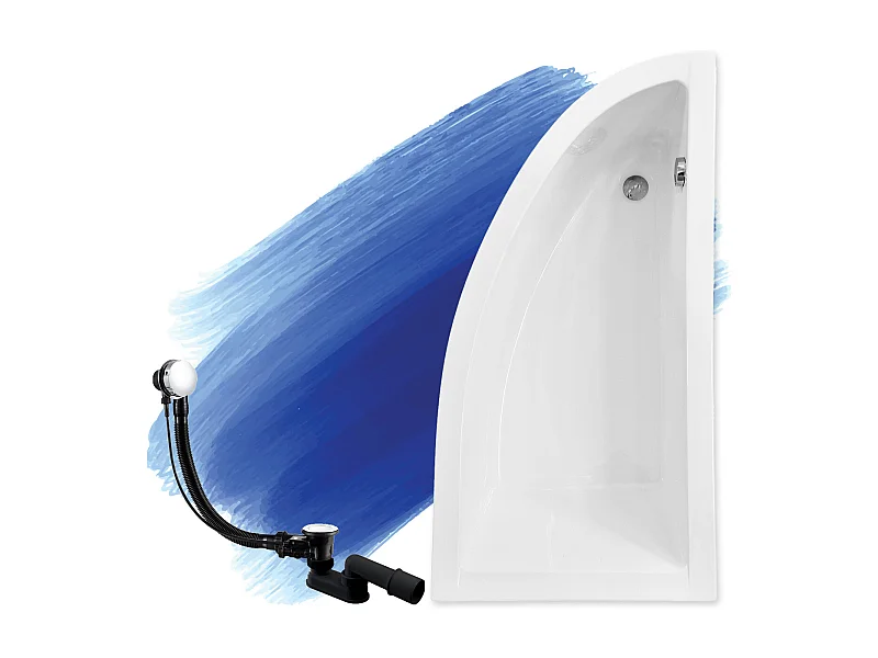 Baignoire asymétrique 150x70 Droite PRAKTIKA acrylique blanc, sans Habillage + Pieds + Vidage à chromé