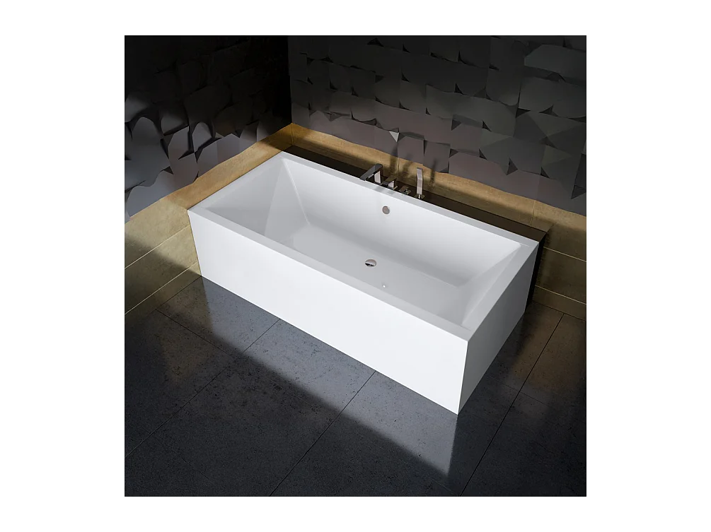 Baignoire rectangulaire 165x75 QUADRO acrylique blanc + Habillage en polystyrène + Pieds + Vidage à chromé