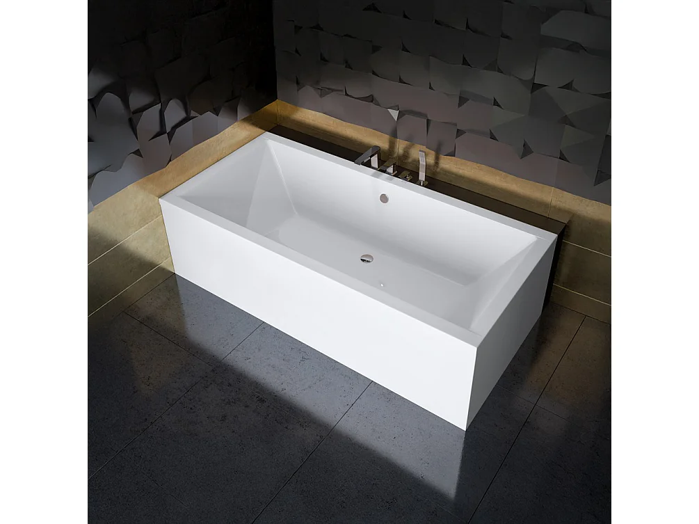 Baignoire rectangulaire 165x75 QUADRO acrylique blanc + Habillage en polystyrène + Pieds + Vidage à chromé