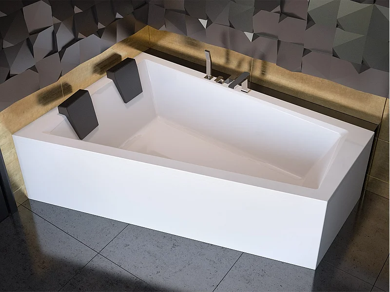 Hoekbad INTIMA 180x125 links met acrylschort en 2x hoofdsteunen | Afvoer &amp; voeten GRATIS!