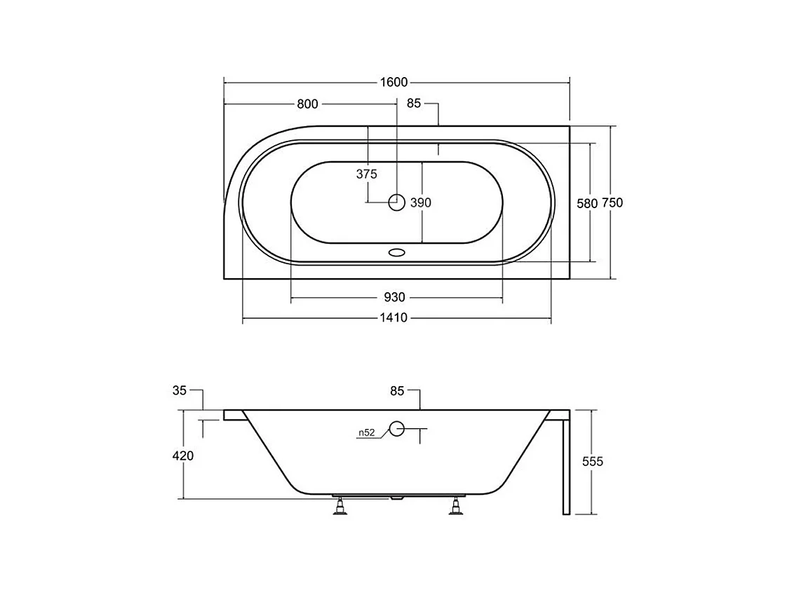 Badewanne Eckwanne AVITA 160x75 Links + Bambus Badewannenablage + Kopfstütze KODI | Ablauf & Füße GRATIS !