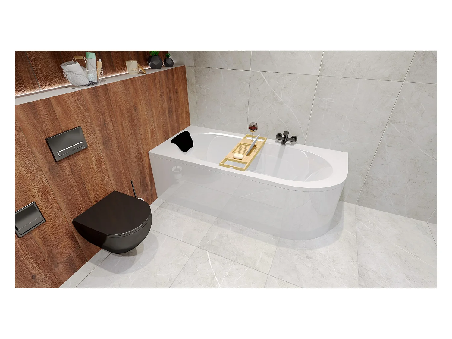 Badewanne Eckwanne AVITA 160x75 Links + Bambus Badewannenablage + Kopfstütze KODI | Ablauf & Füße GRATIS !