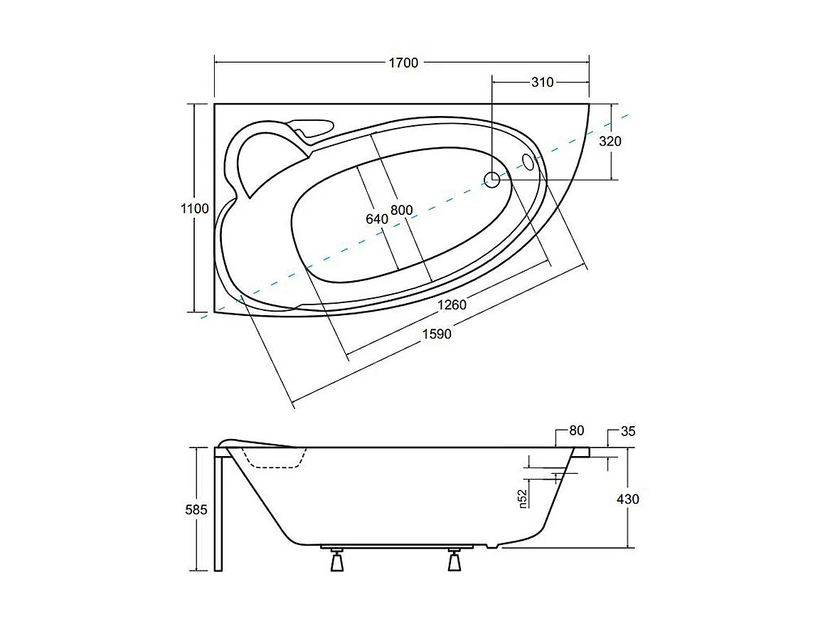 Badewanne Eckwanne FINEZJA 170x110 Links mit AcrylSchürze | Ablauf & Füße GRATIS !