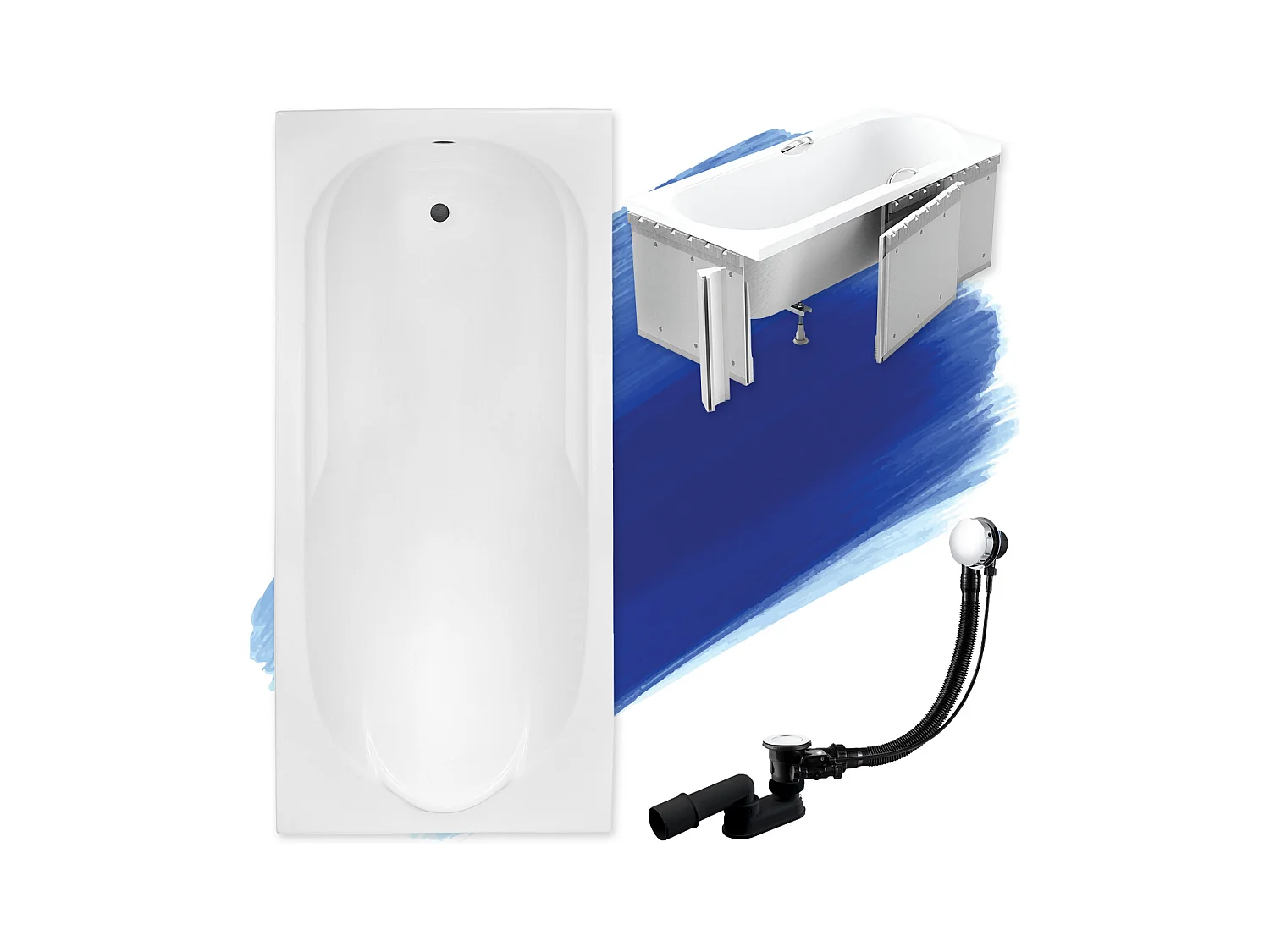 Baignoire rectangulaire 170x70 BONA acrylique blanc + Habillage en polystyrène + Pieds + Vidage à chromé