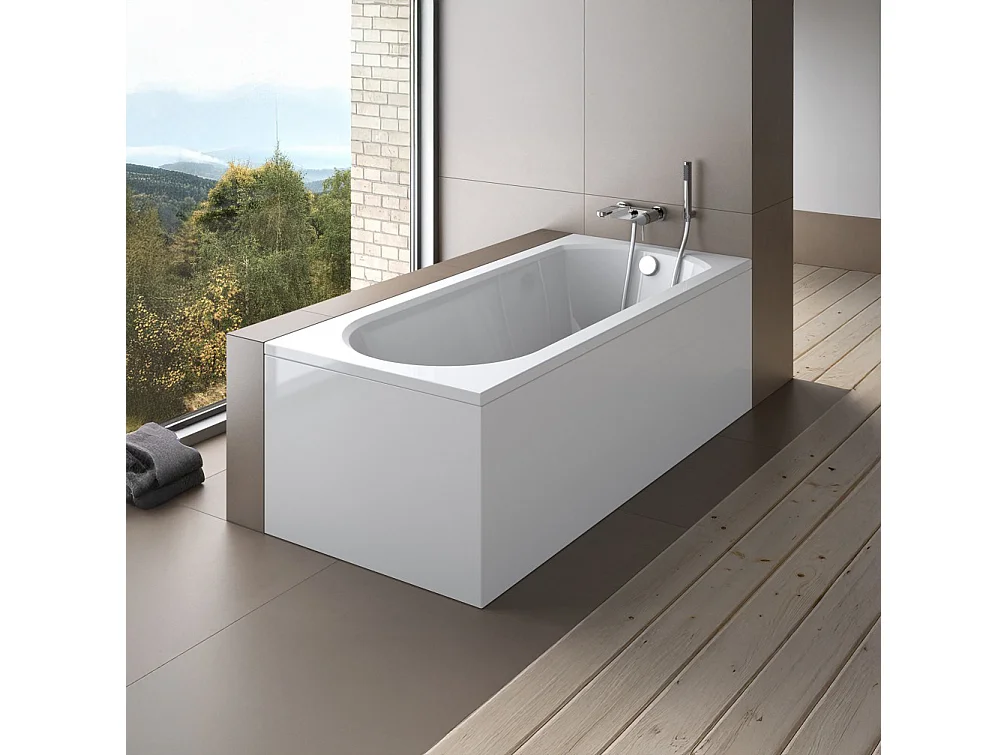 Baignoire rectangulaire 170x75 INTRICA acrylique blanc + Support stabilisateur en polystyrène + Pieds + Vidage à chromé