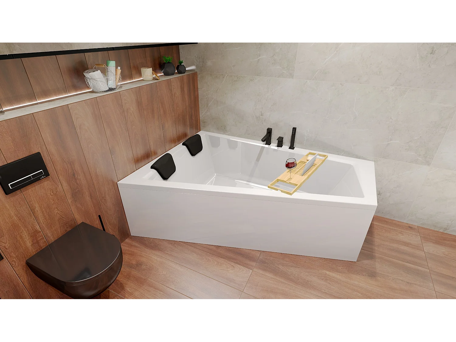 Badewanne Eckwanne INTIMA 170x125 Links + Bambus Badewannenablage | Ablauf & Füße GRATIS !