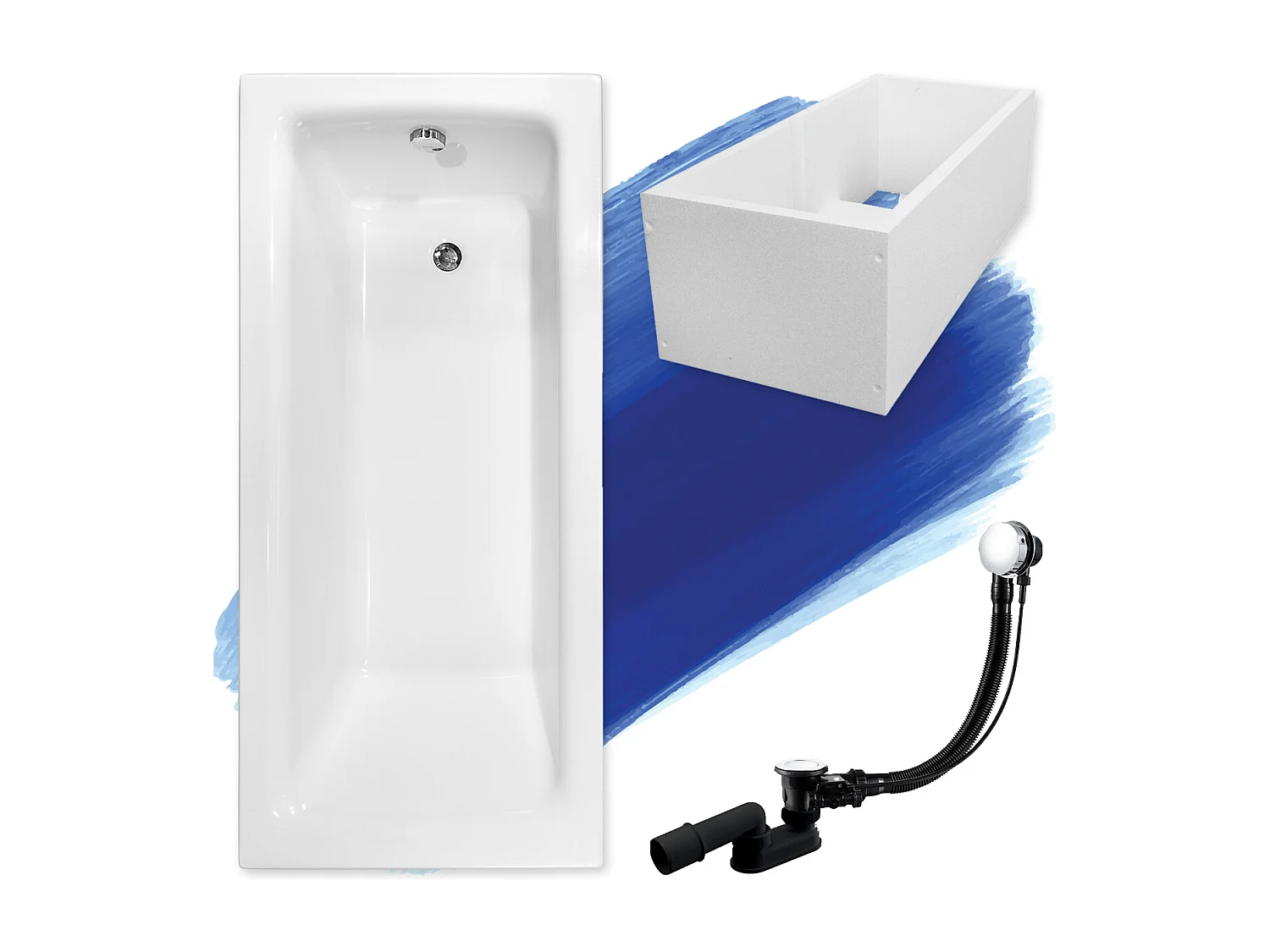 Baignoire rectangulaire 120x70 TALIA acrylique blanc + Support stabilisateur en polystyrène + Pieds + Vidage à chromé